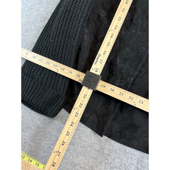 Vintage 90s Chore Jacket Womens XL Black Chunky Knit Sleeve Boho Chic Coat Retro - Picture 2 of 5